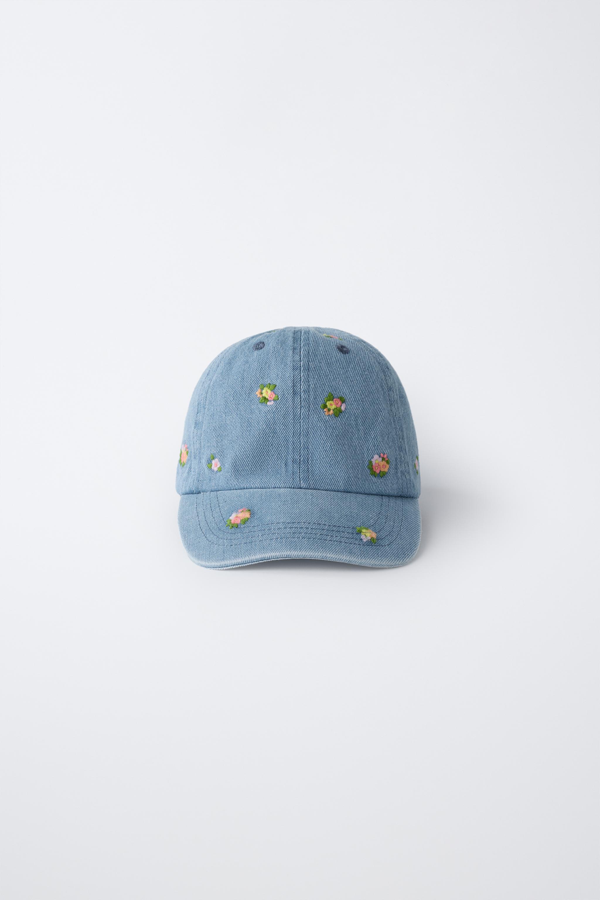 EMBROIDERED FLORAL DENIM CAP